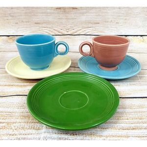 Vintage Lot Original 1950s Fiesta Ware Cups & Saucers Ring Handles